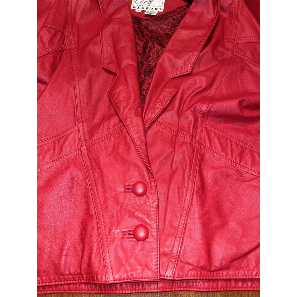 Vintage 80’s Red Leather Women’s Jacket Cropped Small - Picture 2 of 6